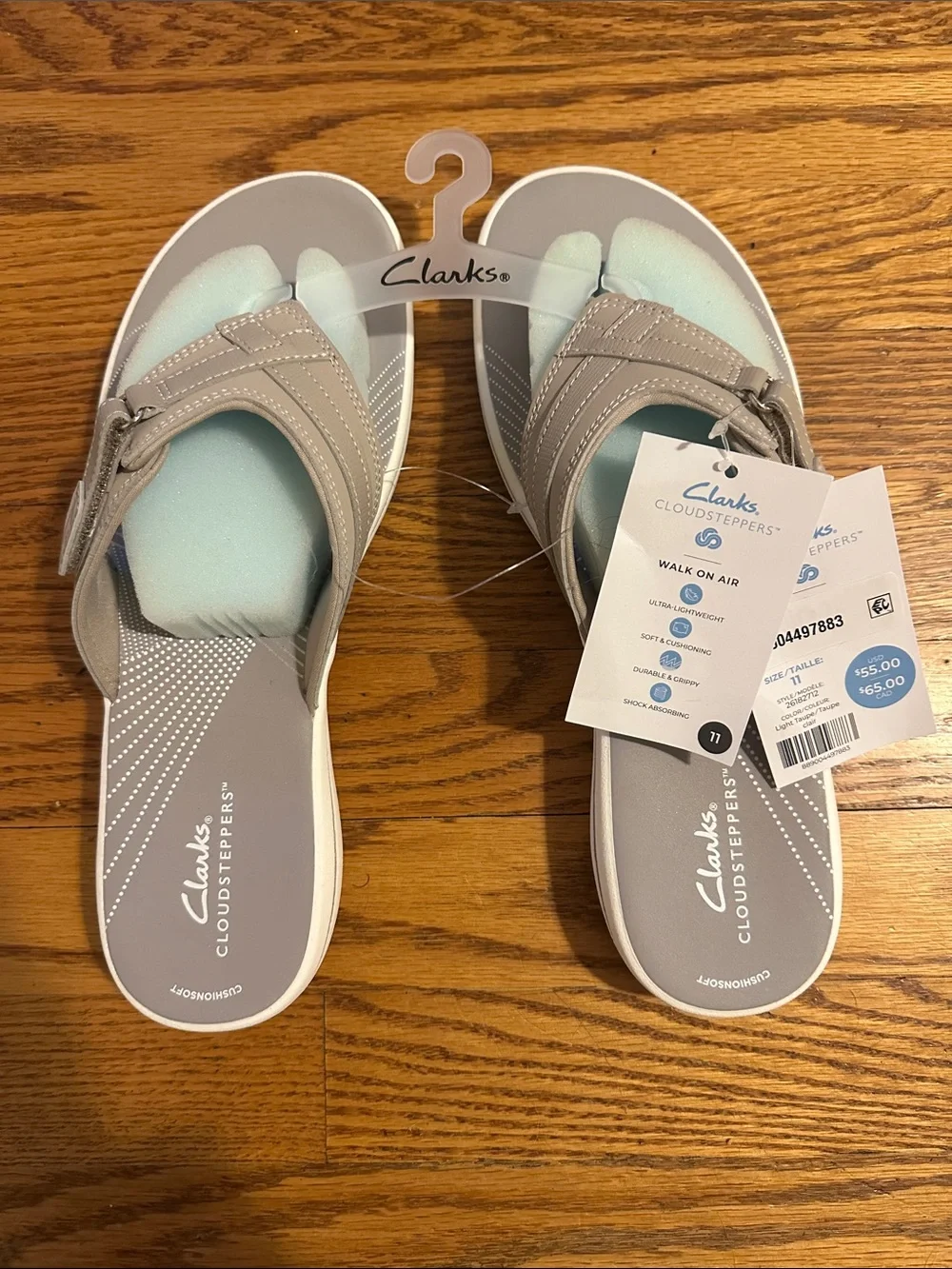 Clarks Women's Gray/Beige Slide Sandals with Grey Footbed - Picture 1 of 5